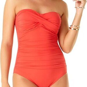 NWT! Anne Cole Twist Front Shirred One Piece-Orange Size 10